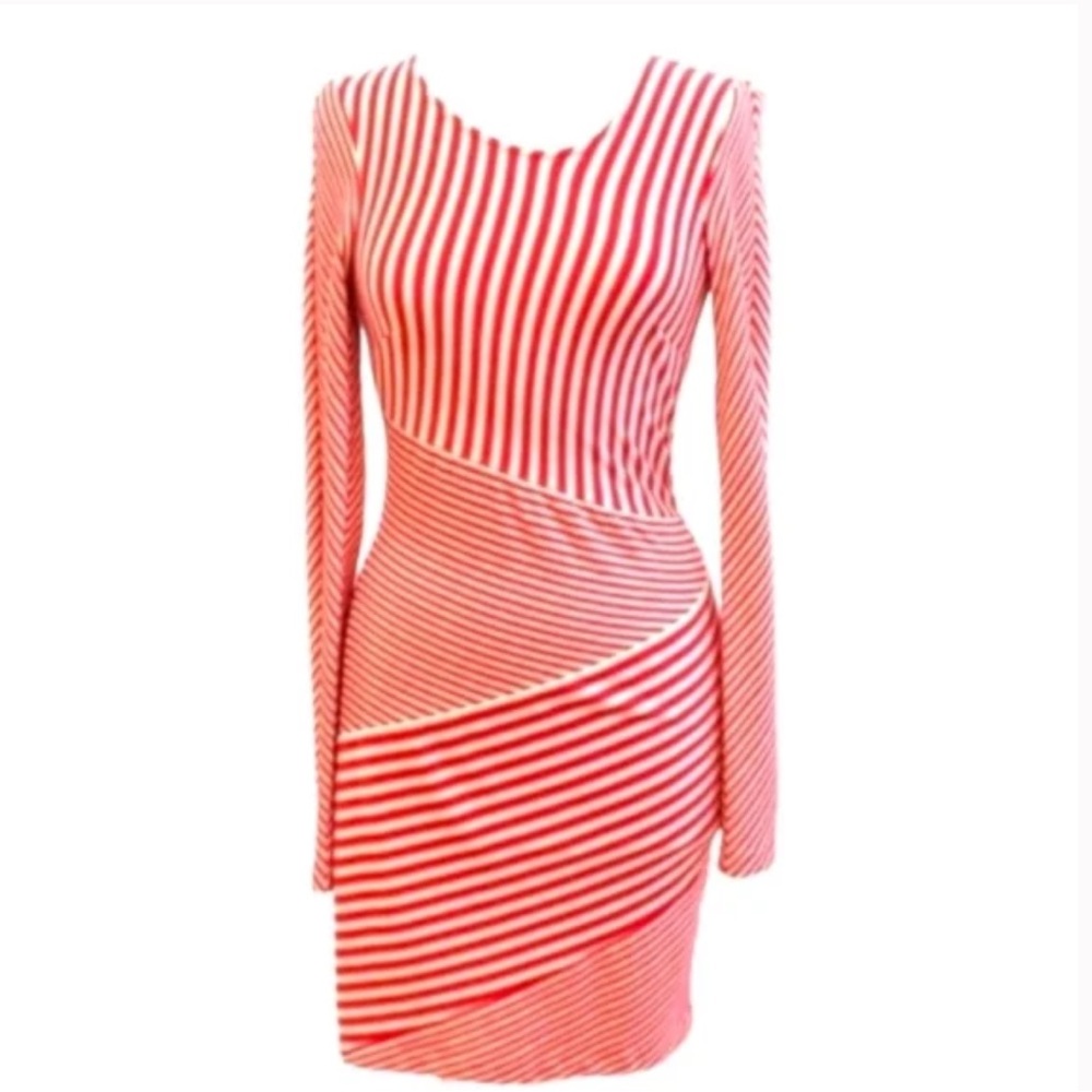 BEBE Red/Cream Striped Dress